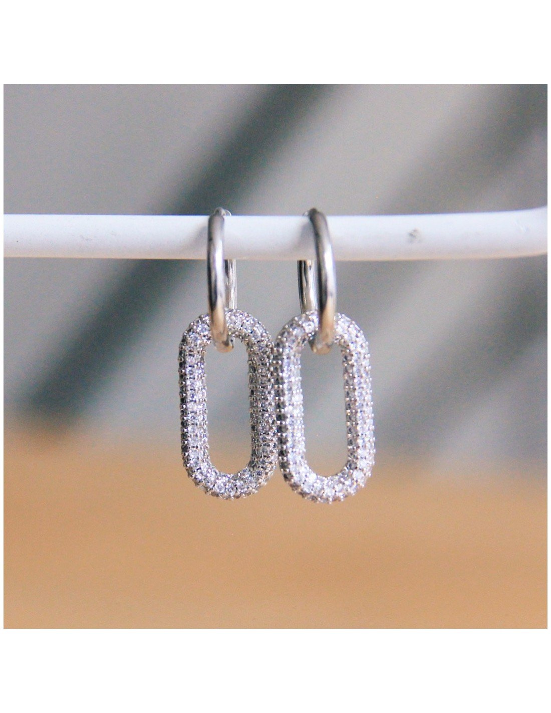 Boucles d'oreilles ovales cristal argent