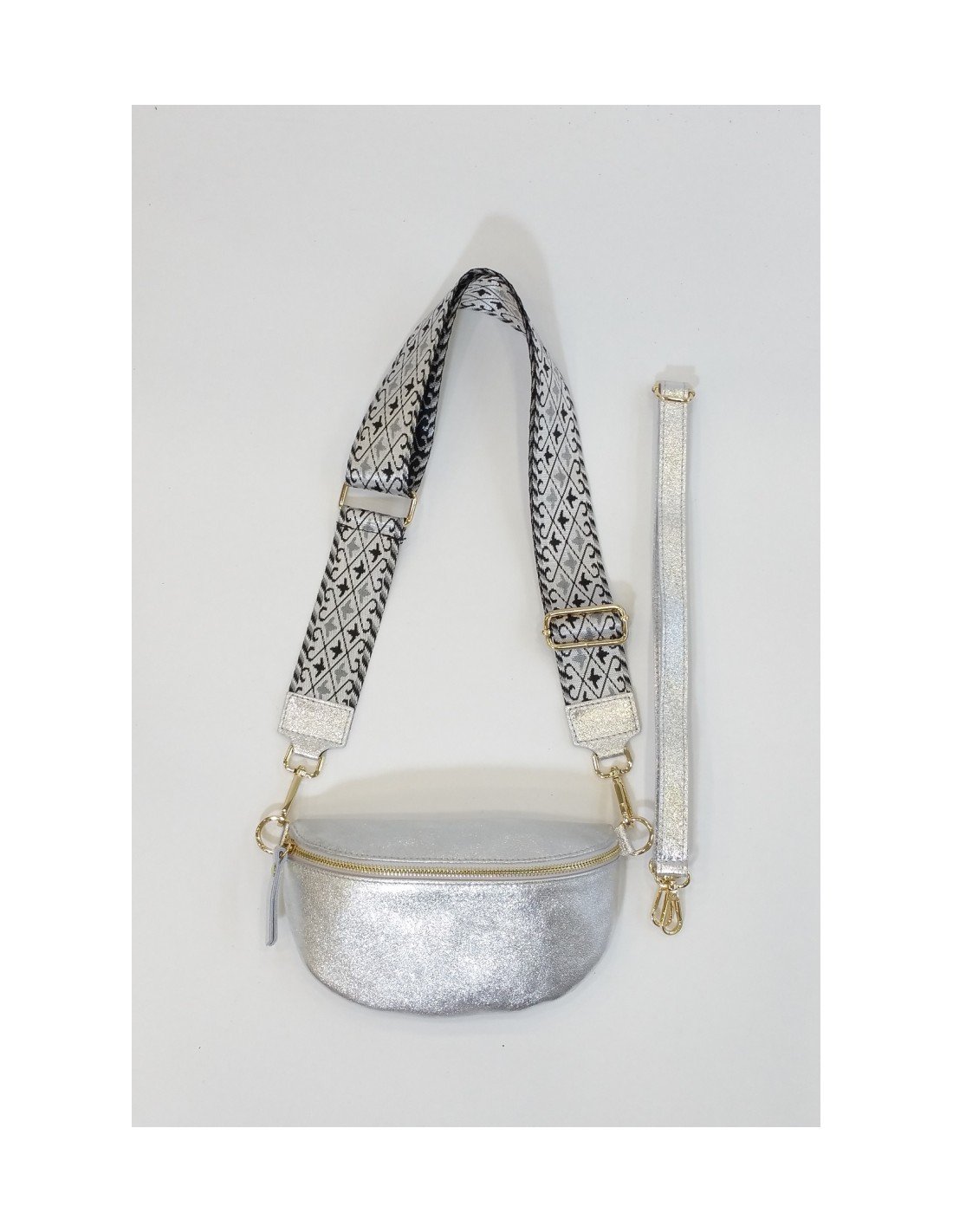 Sac Banane Cuir Irisé Argent