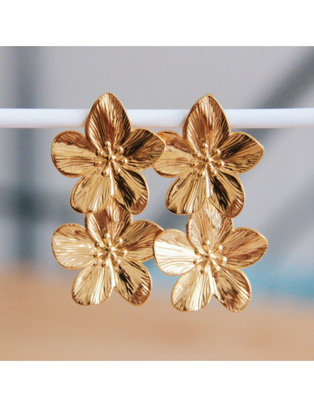 Boucles D Oreille Double Fleur