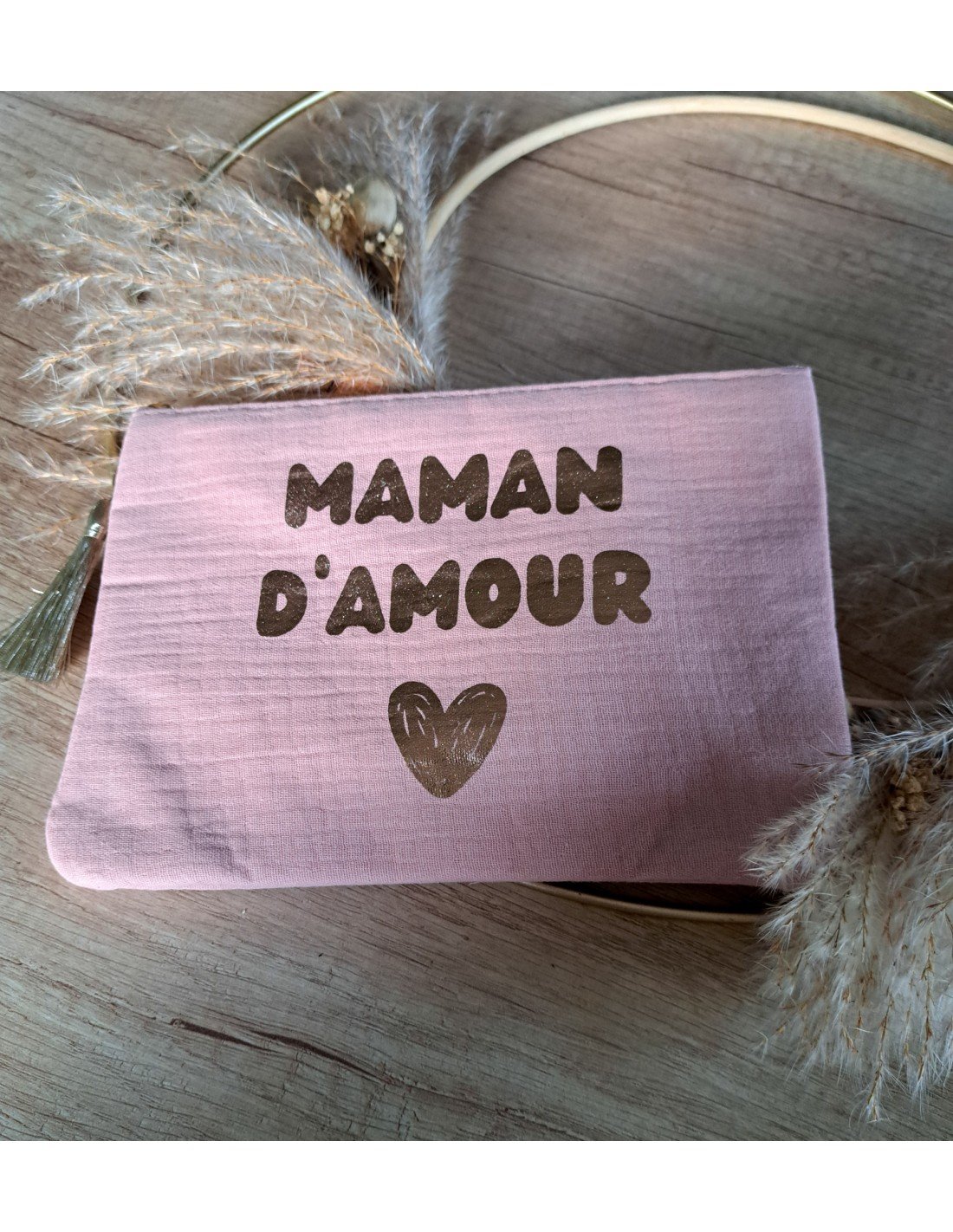 Pochette gaze de coton "Maman d'amour" blush